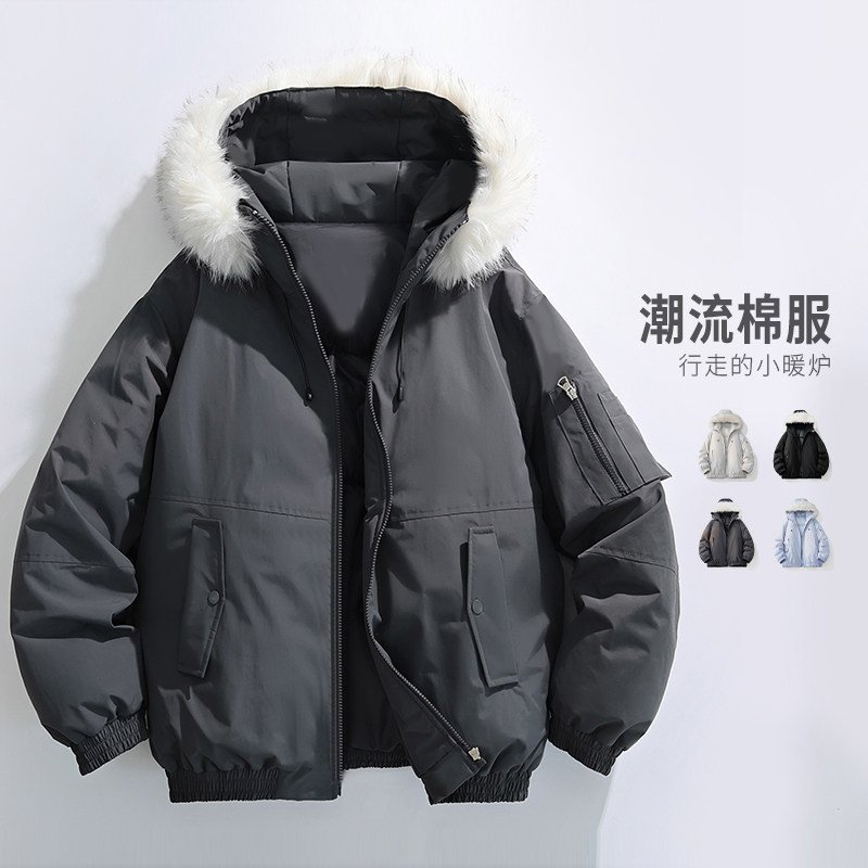 美式高街大毛领连帽棉服外套男冬季加厚派克棉衣夹克MY2525-P100,男装夹克,星座610（原A335）