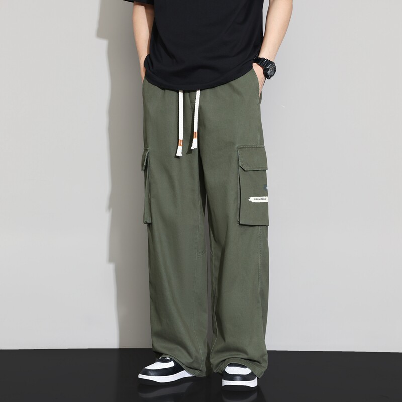 夏季新款宽松直筒阔腿裤男百搭工装抽绳纯棉休闲长裤子K2711-P52,男装工装外套,星座610（原A335）