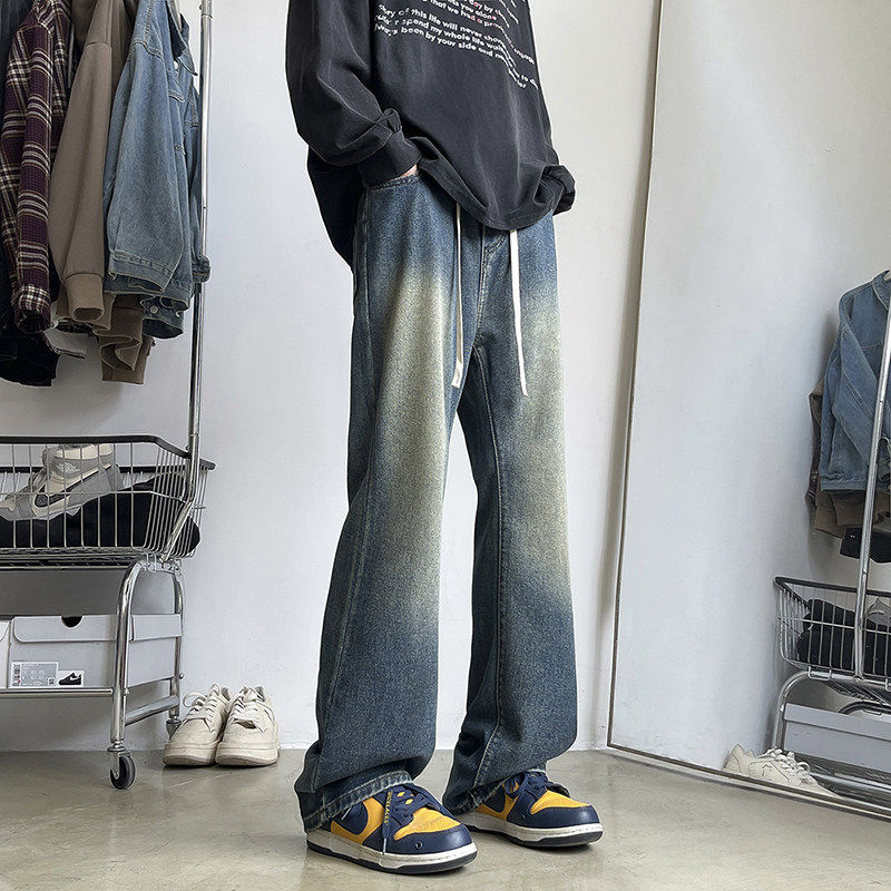 秋冬新款微喇牛仔裤男宽松直筒美式复古高街潮牌阔腿裤K1931-P45，男装牛仔裤，星座610（原A335）