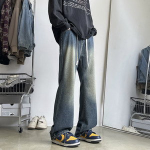 秋冬新款微喇牛仔裤男宽松直筒美式复古高街潮牌阔腿裤K1931-P45，男装牛仔裤，星座610（原A335）