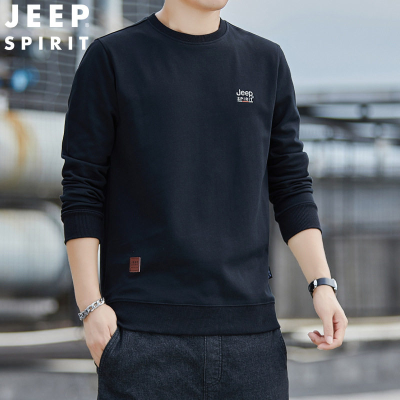 吉普2026春秋款圆领长袖T恤男装官方正品运动宽松卫衣战地打底衫