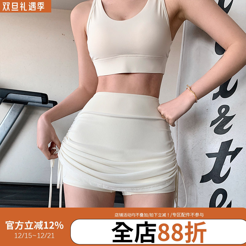 annerun辣妹侧边抽绳绑带半身裙修身弹力防走光裤裙显瘦网纱短裙