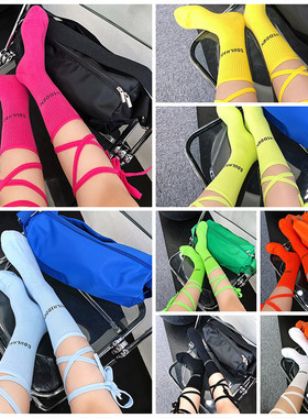 annerun洛丽塔交叉绑带袜子女ins吸睛潮袜 小腿袜运动速干中筒袜