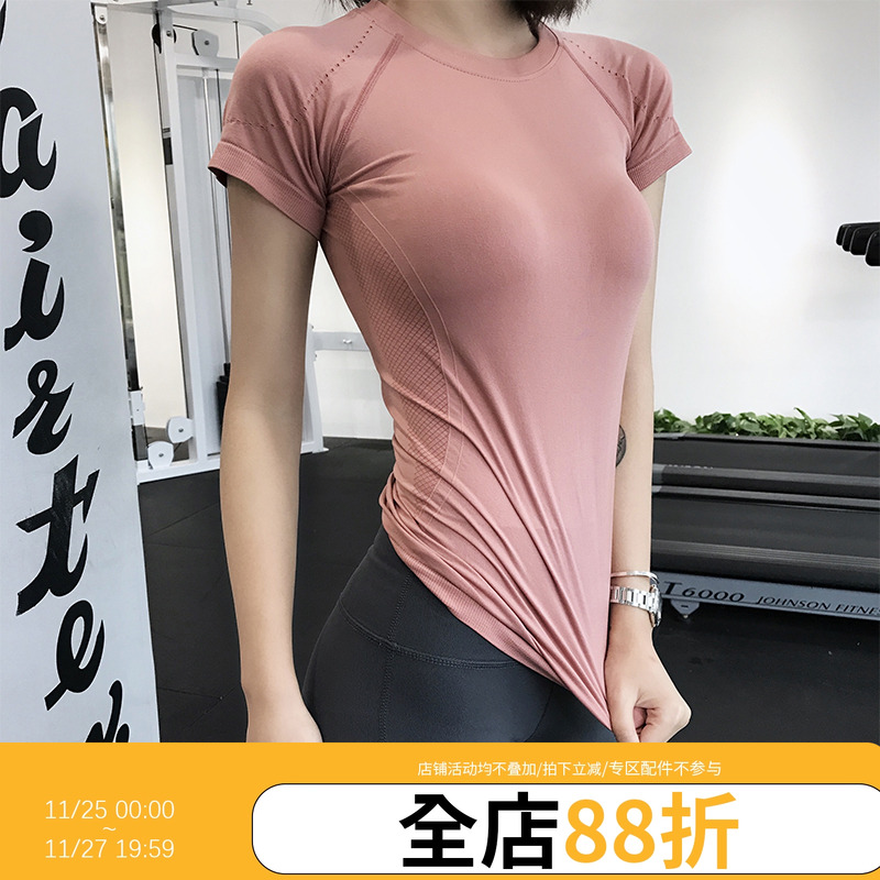 annerun速干T恤女短袖运动紧身上衣网红显瘦性感健身瑜伽服训练衣