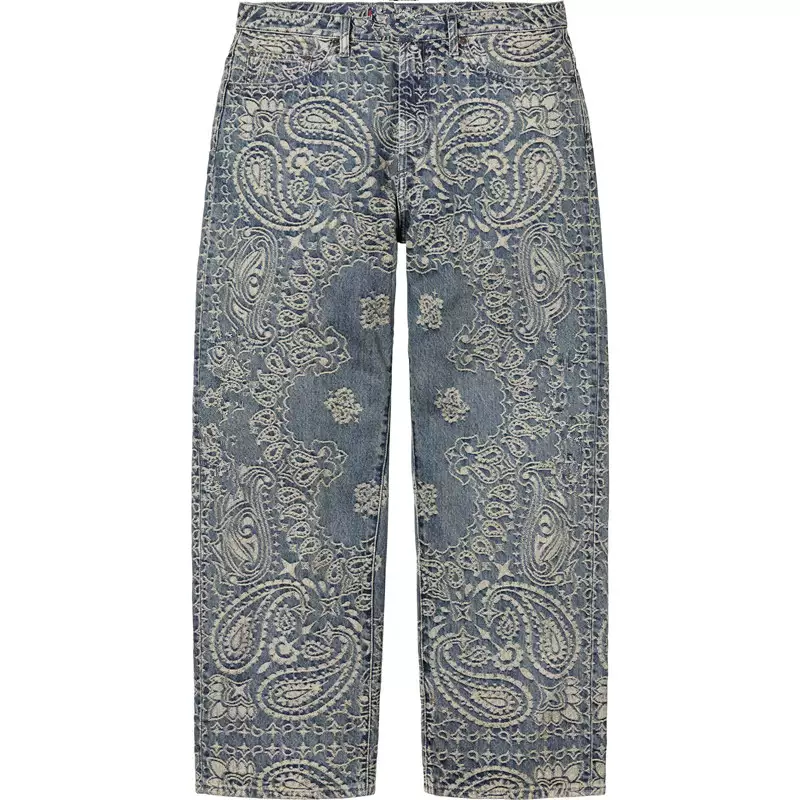 腰果花牛仔裤 SS25 BANDANA JACQUARD BAGGY JEAN 黑色 蓝色