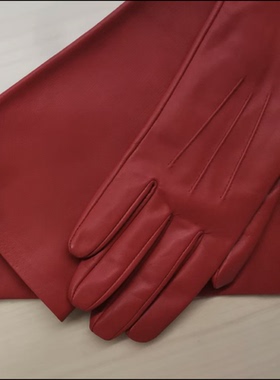 客户来图定制高品质腕扣款男女出口红色真皮小羊皮晚宴礼服手套