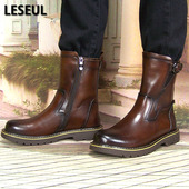 拉链鞋 马靴真皮马丁男士 棕黑色机车秋冬季 夏季 高帮英伦风中帮潮鞋