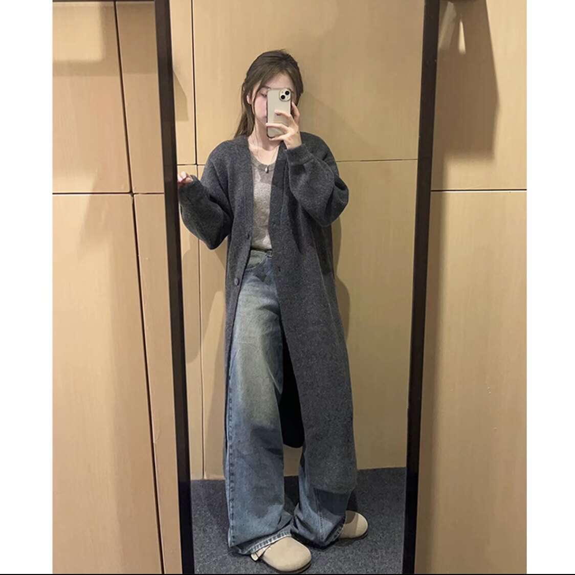 慵懒风中长款过膝厚毛衣针织外套毛针织衫
