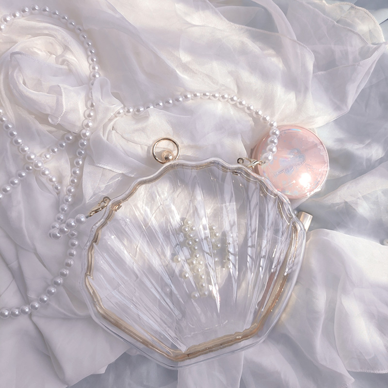 网红爆款小众透明贝壳包包女2025时尚夹口百搭珍珠链条斜挎包韩版