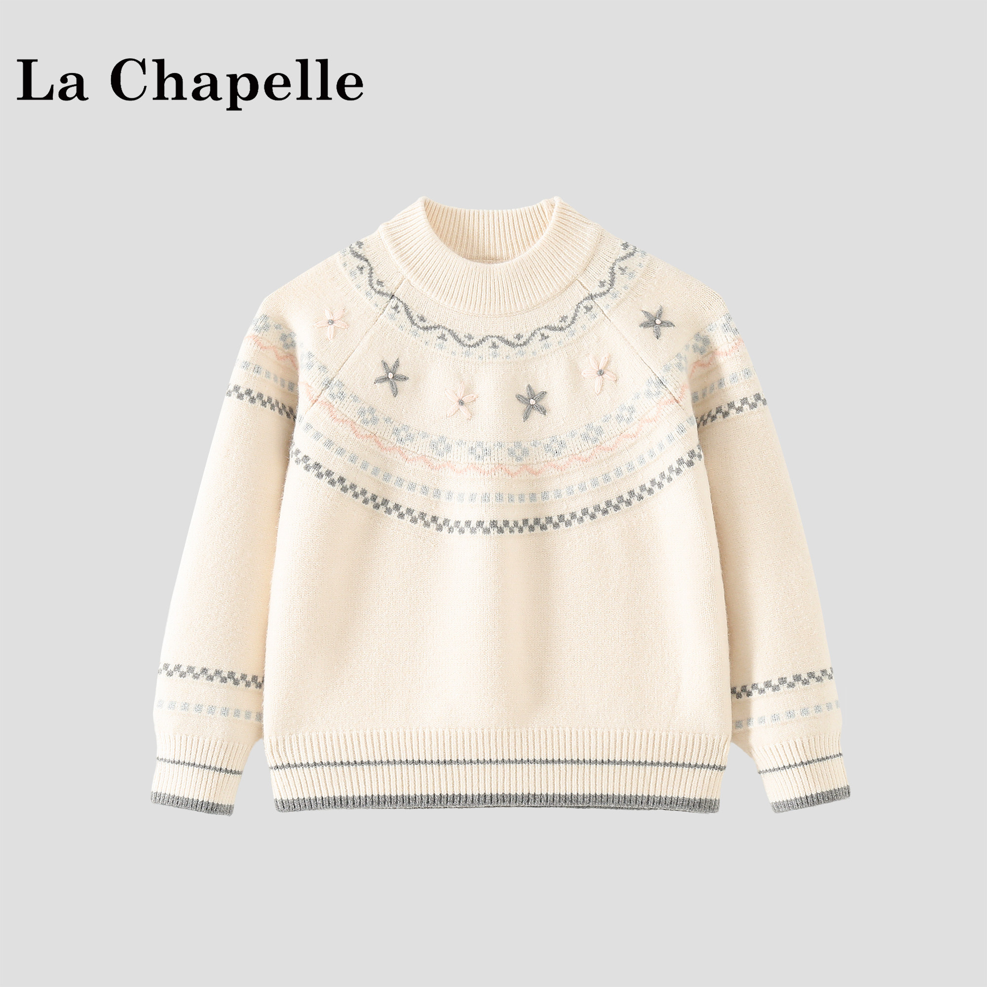 La Chapelle【拉夏贝尔】秋季女童新款提花针织套头打底衫LA3715