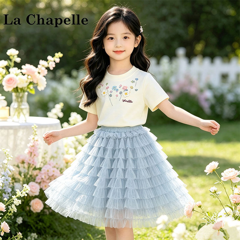 拉夏贝尔女童裙子薄款2026新款洋气女孩韩版蛋糕裙宝宝纱裙半身裙