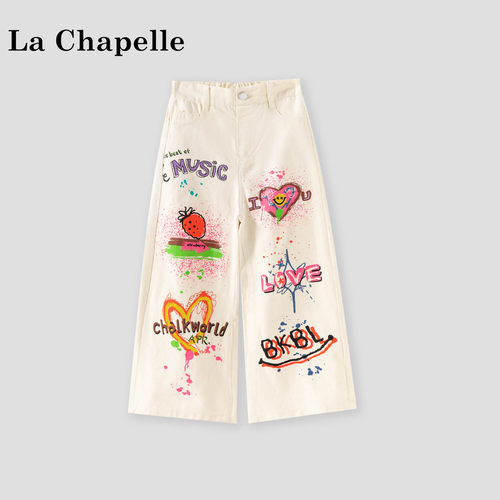 La Chapelle【拉夏贝尔】夏季韩系儿童卡通涂鸦直筒牛仔裤LD2689