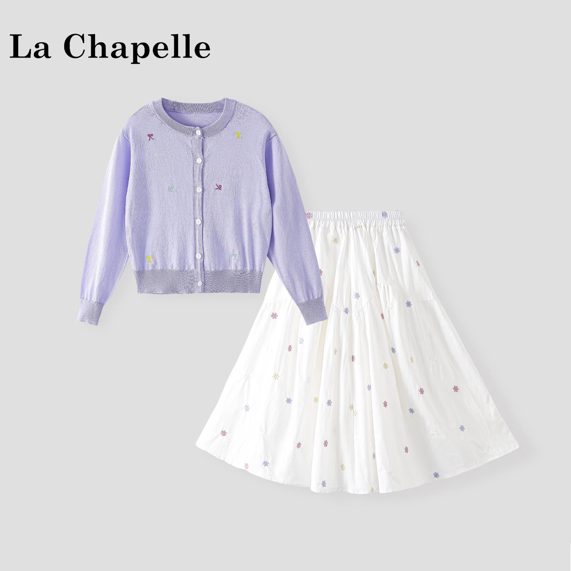 La Chapelle【拉夏贝尔】夏季甜美女童针织开衫上衣两件套LD2413
