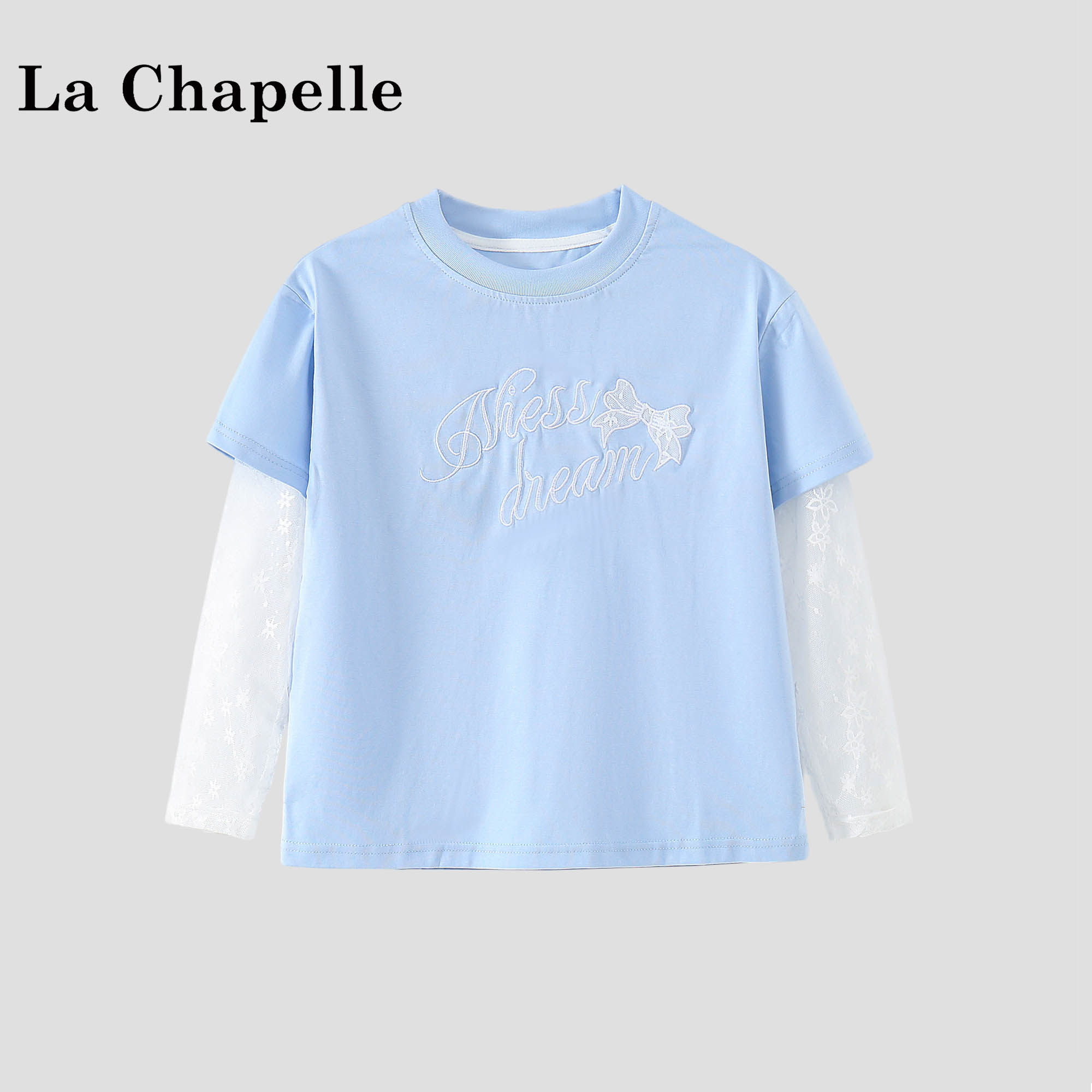 拉夏贝尔假两件防晒T恤2026新款洋气女孩长袖上衣时髦童装夏薄款