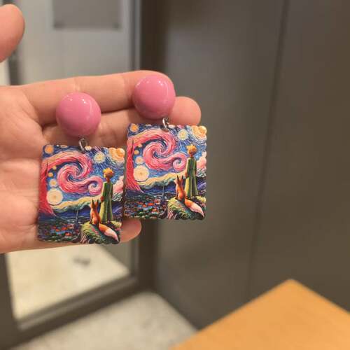 沐琪手作小众印花小王子卡通亚克力复古耳饰甜美撞色耳夹