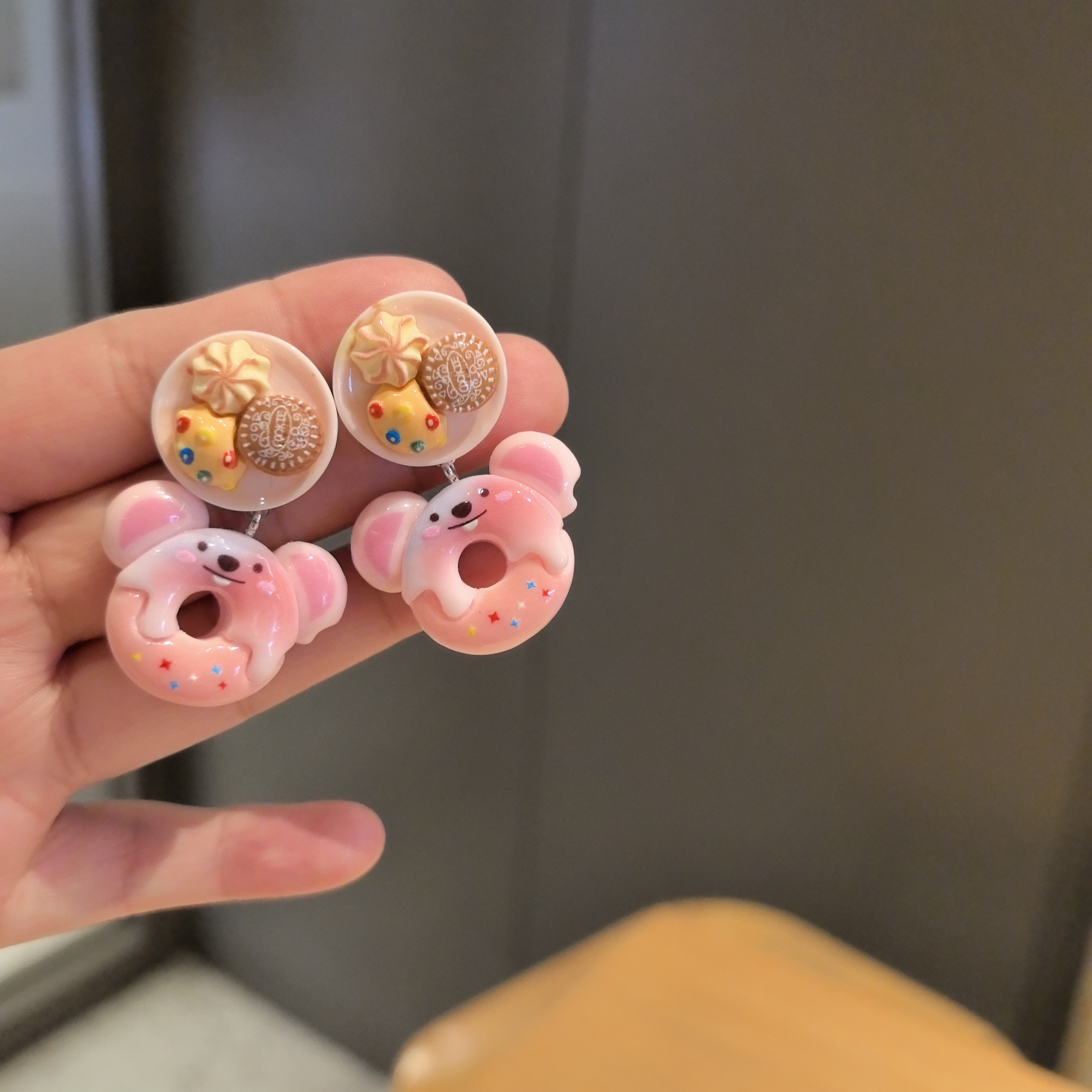 【满20元包邮】手作感童趣可爱少女食玩小熊耳钉多巴胺耳环耳夹