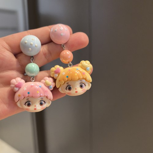 春夏新款可爱卡通少女心不对称耳环女小众耳饰耳夹