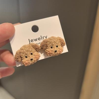 沐琪手作萌趣可爱泰迪狗狗耳钉小众设计感独特个性耳环耳夹