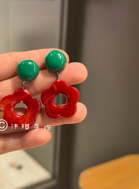 （满9.9包邮）撞色晕染可爱花朵耳钉百搭复古港风显脸小耳饰耳夹