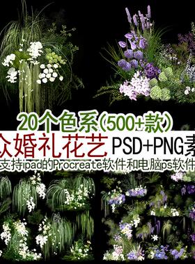 500个自然风绿色小众野生感森系水果蔬菜婚礼手绘png花艺psd素材