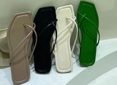 Korean simple open toe thin belt toe slippers women's flat bottom fairy style soft bottom versatile sandals