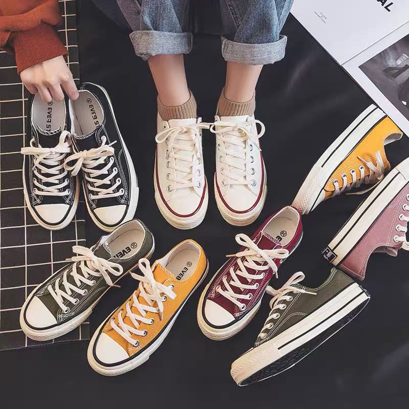 Women's canvas shoes Korean version retro low top lace flat students casual board shoes college style versatile women's shoes fashion