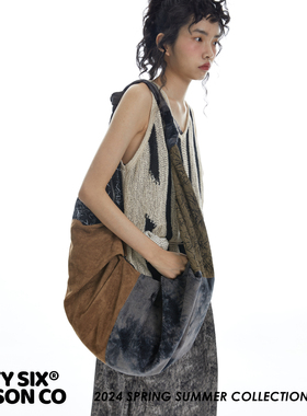 DirtySix /原创 扎西大饺子 新中式 苍竹峦 拼接布袋斜挎包