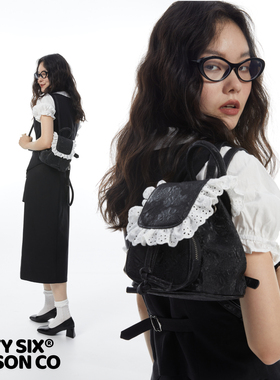 DirtySix /原创 Bonjour! 鬼马少女 法式褶皱花边 复古抽绳双肩包