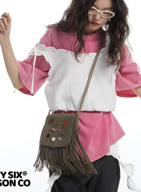 DirtySix 原创加州小马 嬉皮纽扣 牛皮流苏斜挎包 波嬉风BohoChic