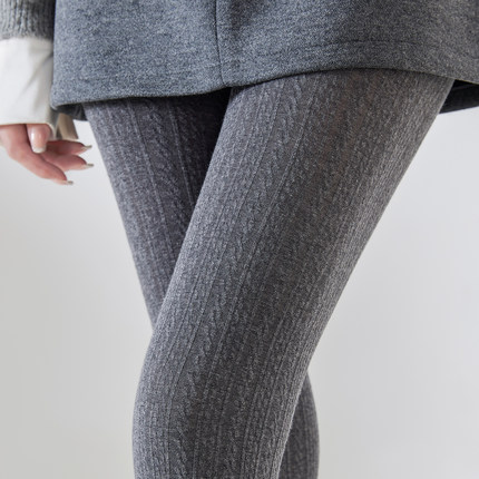 日系针织麻花打底裤女春秋款外穿不掉档显瘦微压灰色连裤袜打底袜