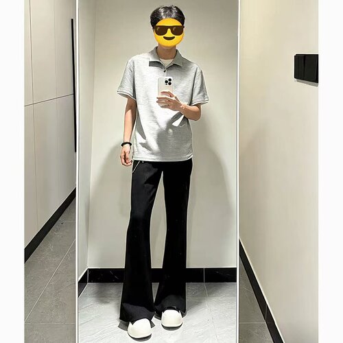 517黑色微喇牛仔裤男春夏薄柳叶弯刀裤加长直筒窄版裤美式潮 怪兽
