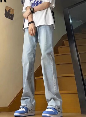 水洗浅蓝色牛仔裤男2026新款夏季薄款美式高街裤子直筒微喇裤