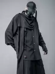Yamamoto-Style High-End Shirt, Autumn Unisex Style with Shawl and Neckerchief Design, Niche Magician Dark Pattern Shirt for Men, Trendy