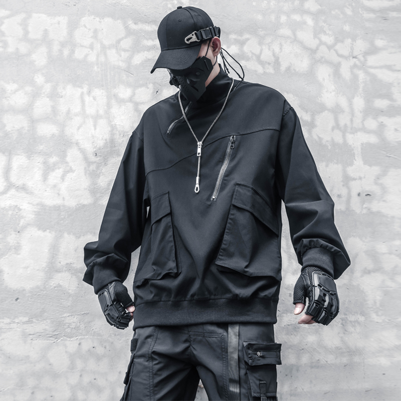 小众暗黑个性半拉链立领卫衣