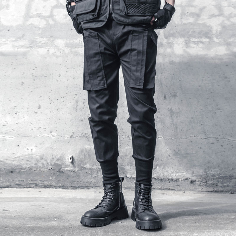 暗黑潮牌机能工装束脚裤男