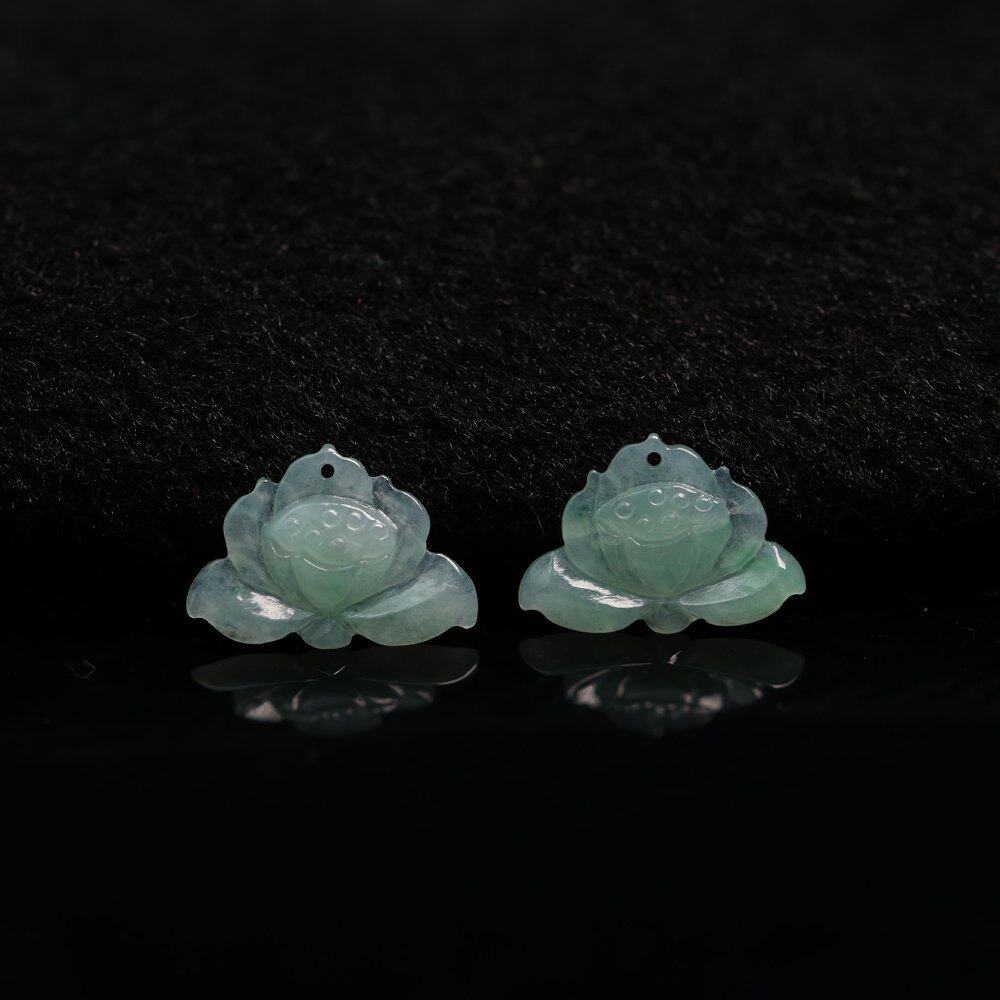 #H550一对冰种晴水绿天然A货翡翠莲蓬小花裸石
