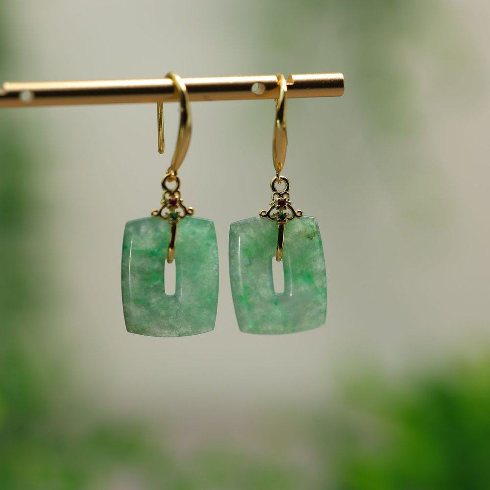 天然A货翡翠方块糖福贝耳坠