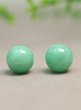 #J319一对糯种满绿天然A货翡翠珠子 素面圆珠佛珠顶珠