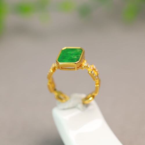 天然A货翡翠无事方形开口戒指