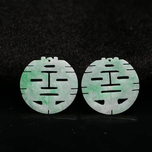 天然A货镂空翡翠圆形喜字