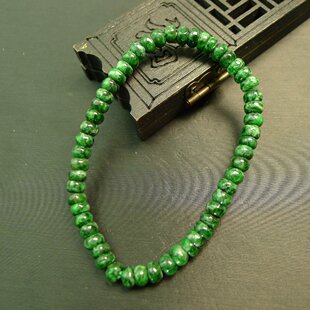 D210一串满色辣绿天然A货翡翠算盘珠子手串手链