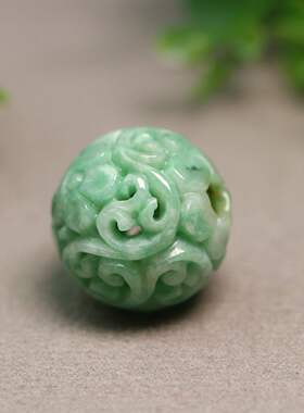 老翡翠镂空雕花大圆珠子佛珠