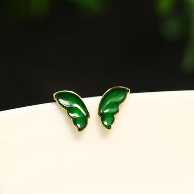 冰种满绿天然A货翡翠蝴蝶耳钉