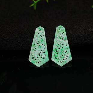 K054一对飘阳绿缅甸天然A货翡翠镂空雕花耳坠花片裸石