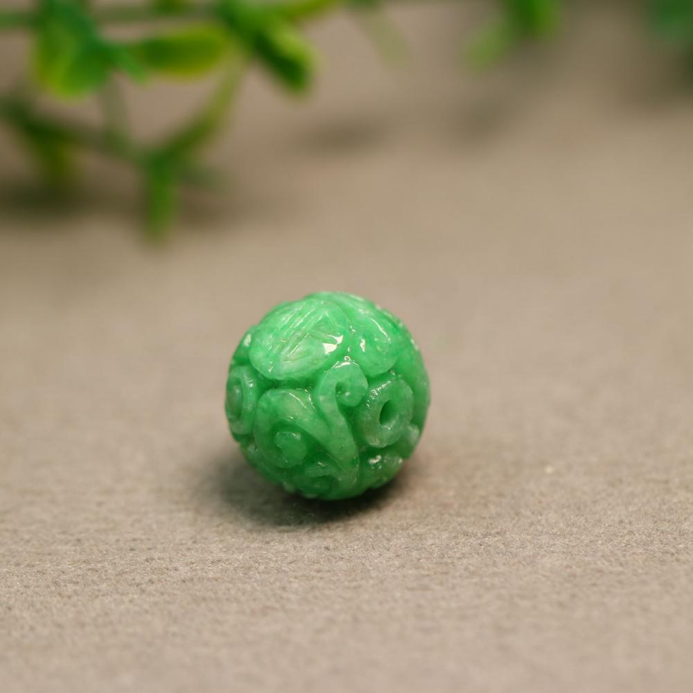 天然A货翡翠团寿雕花鼓珠珠子