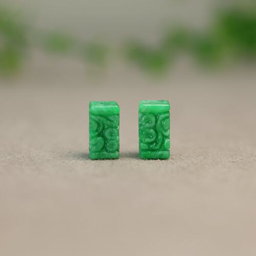 天然A货翡翠长方柱条形雕花桶珠