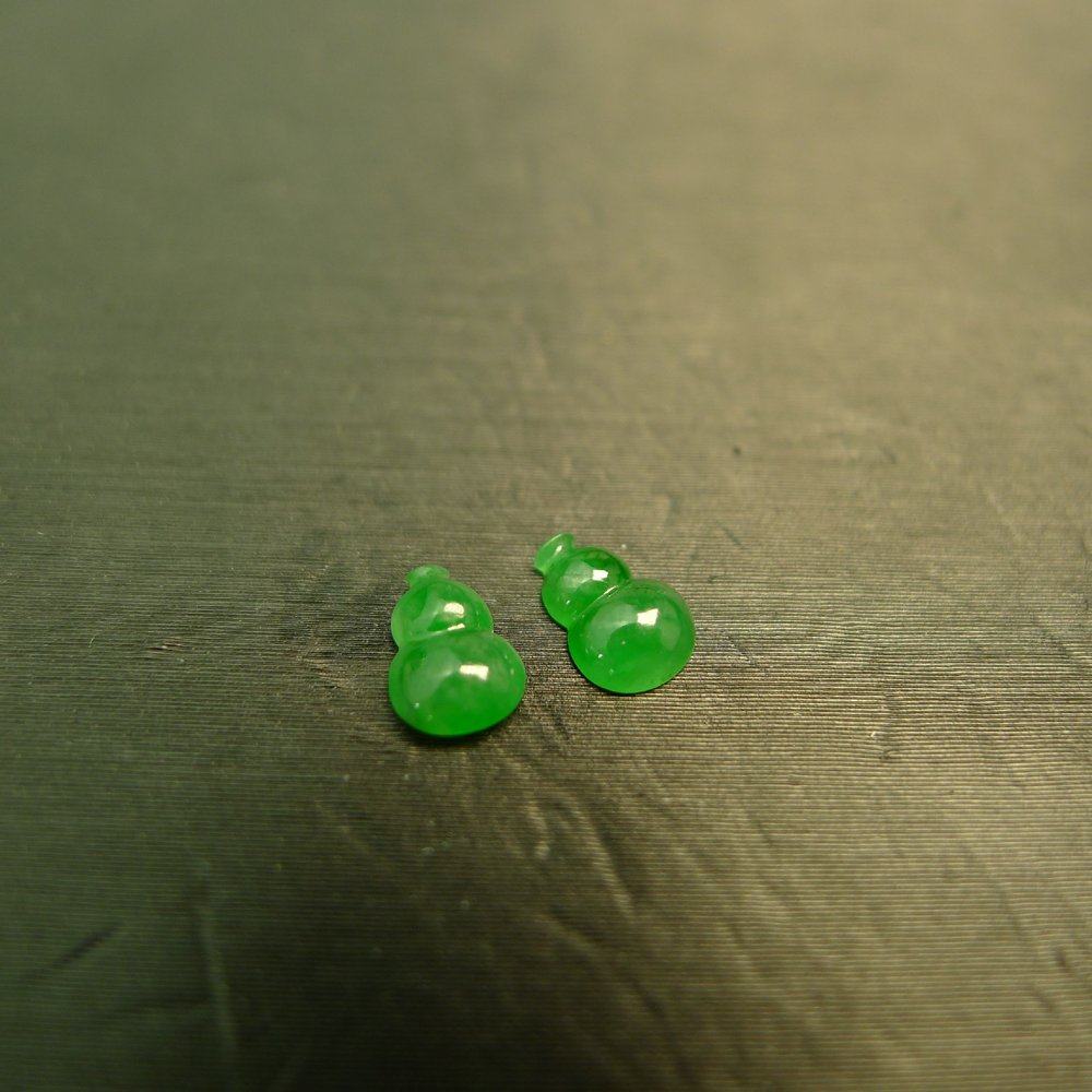 #I451一对老坑冰种满绿缅甸天然A货翡翠葫芦戒面 镶嵌耳钉裸石,珠宝/钻石/翡翠,翡翠裸石/蛋面,淘宝优惠券,粉丝福利购,淘宝优惠卷