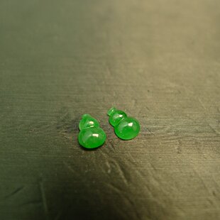#I451一对老坑冰种满绿缅甸天然A货翡翠葫芦戒面 镶嵌耳钉裸石