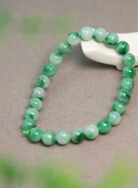 #L157一串飘辣绿缅甸天然A货翡翠素面圆形珠子手串手链