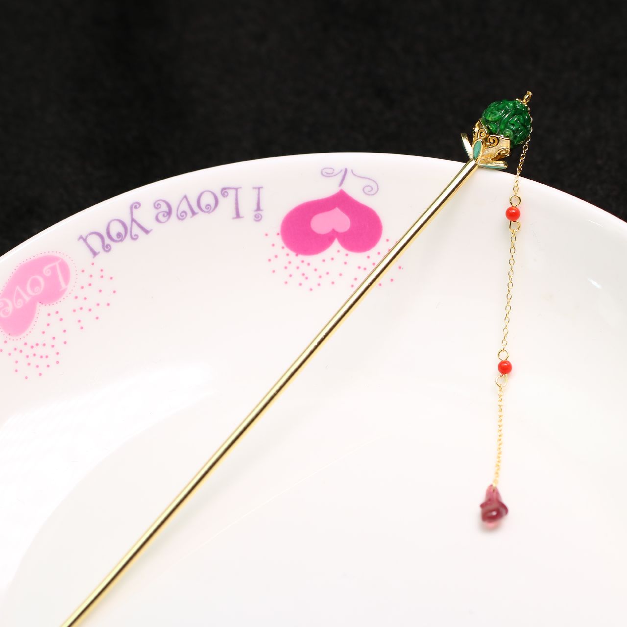 特价#2570 银鎏金加红色碧玺镶嵌满绿天然A货翡翠团寿龙纹圆珠子